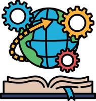 A book with a globe and gears on the cover vector