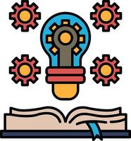 A book with a light bulb on the cover and a bunch of gears surrounding it vector