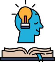 A man with a light bulb on his head is sitting in front of an open book vector