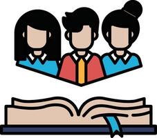 Three people are standing in front of an open book vector