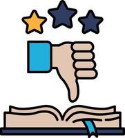 A hand with a star on it is holding a book with a down arrow on it vector