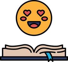 A smiling face with two hearts on it is above an open book vector