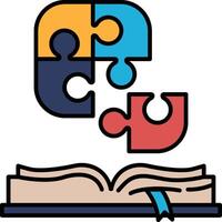 A puzzle piece is shown with a book open on top of it vector
