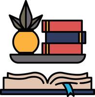 A bookcase with a book and a pineapple on top vector