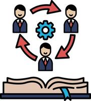A book with three people and a gear on the cover vector