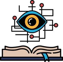 A close up of an eye with a computer chip in the middle of it vector