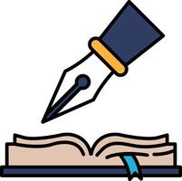 A pen is drawn on a book, with the ink flowing from the pen vector