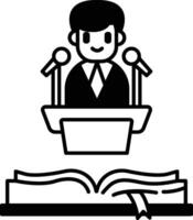 man is standing in front of a microphone and a book vector