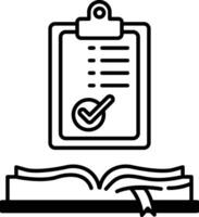 clipboard with a check mark on it is sitting on top of an open book vector