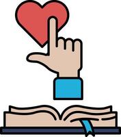 A hand pointing to a heart on a book vector