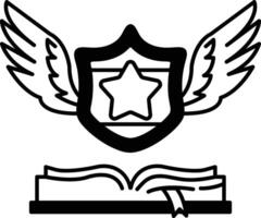 shield with a star and wings is shown above an open book vector