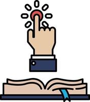 A hand pointing to a button on a book vector