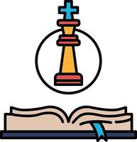 A chess piece is shown in the center of a circle, with a cross vector