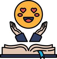 A smiling face with two hands reaching out to a book vector