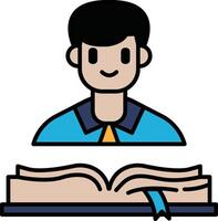A man is sitting in front of an open book with a smile on his face vector