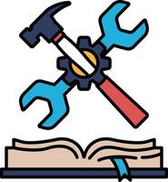 A hammer and wrench are shown in a book vector