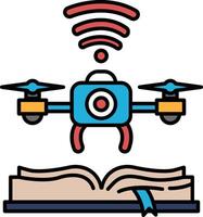 A blue and red drone is hovering over a book vector