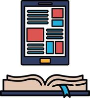 A tablet is shown next to an open book vector