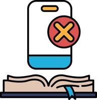 A phone with an X on it is on top of an open book vector