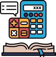 A calculator is shown next to a book with a speech bubble above it vector