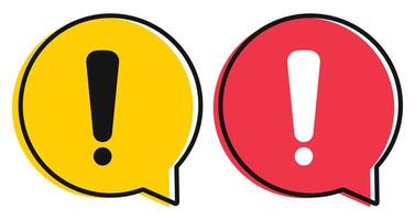 Hazard warning attention exclamation red and yellow speech bubble icon isolated on white background. vector