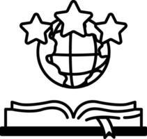 book with three stars on the cover and a globe in the middle vector