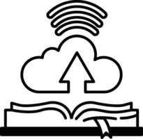 cloud with an arrow pointing upwards is above an open book vector
