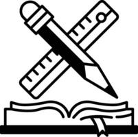 pencil and a ruler are drawn next to an open book vector