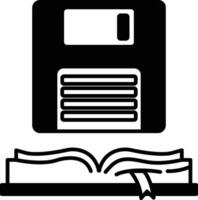 floppy disc is shown with a book open on top of it vector