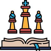 Three chess pieces are on top of a book, with the book open to the middle vector