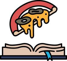 A pizza is falling into an open book vector