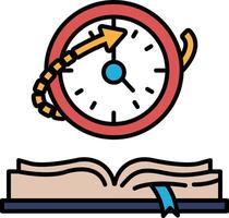 A clock with a red circle and arrow pointing to the right vector