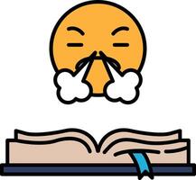 A cartoonish face blowing air out of its mouth with a book in front of it vector