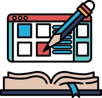 A pencil is drawn on a computer screen with a book open vector