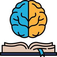 A brain and an open book are shown side by side vector