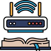 A wifi router is shown next to an open book vector