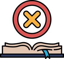 A red and yellow X is drawn on top of an open book vector