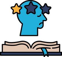A blue head with three stars on it is sitting on top of an open book vector