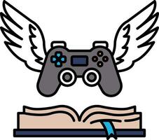 A game controller is shown with wings above it vector