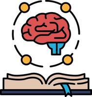 A brain is surrounded by a circle of circles, with a book in the center vector