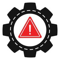 Cogwheels with an alert icon isolated on white background. vector