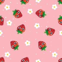 Cute cartoon strawberries with expressive faces are arranged on a light beige background vector