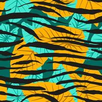 Abstract pattern featuring overlapping leaves in teal and yellow vector