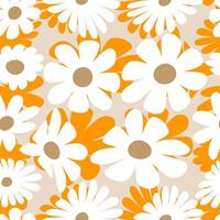 White daisies with bright yellow centers form a repeating pattern across a dark green background vector