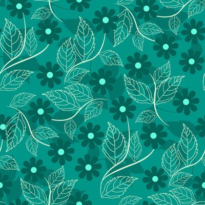 Floral pattern features teal daisies with circular centers