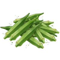 A pile of fresh okra pods with their vibrant green color arranged neatly on a plain surface view from above on transparent background png