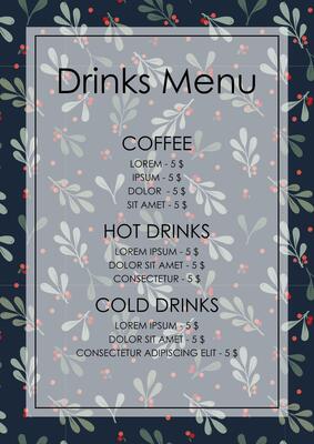 Flourish elegant restaurant template. Cafe identity. Drinks menu with price design template