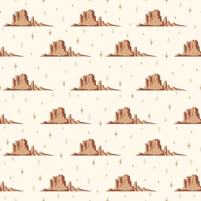 Arizona Desert seamless pattern. Landscape with mountains, starry sky hand drawn ornate illustration