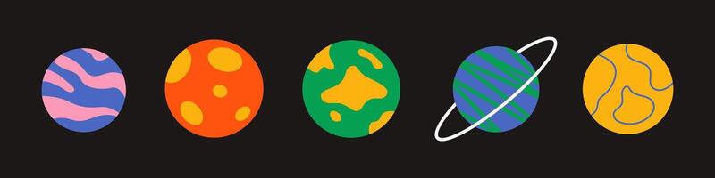 planet collection in flat style. Modern trendy simple planets with spots rings. Space and galaxy concept. vector