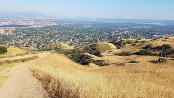 Hiking Trail Overlook with Golden Fields at O'Melveny Park in Los Angeles, CA photo